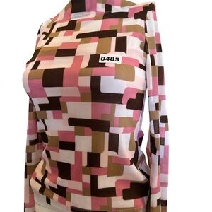 Moa Moa long-sleeve top Womens M Junior pink brown white geometric pattern Mesh